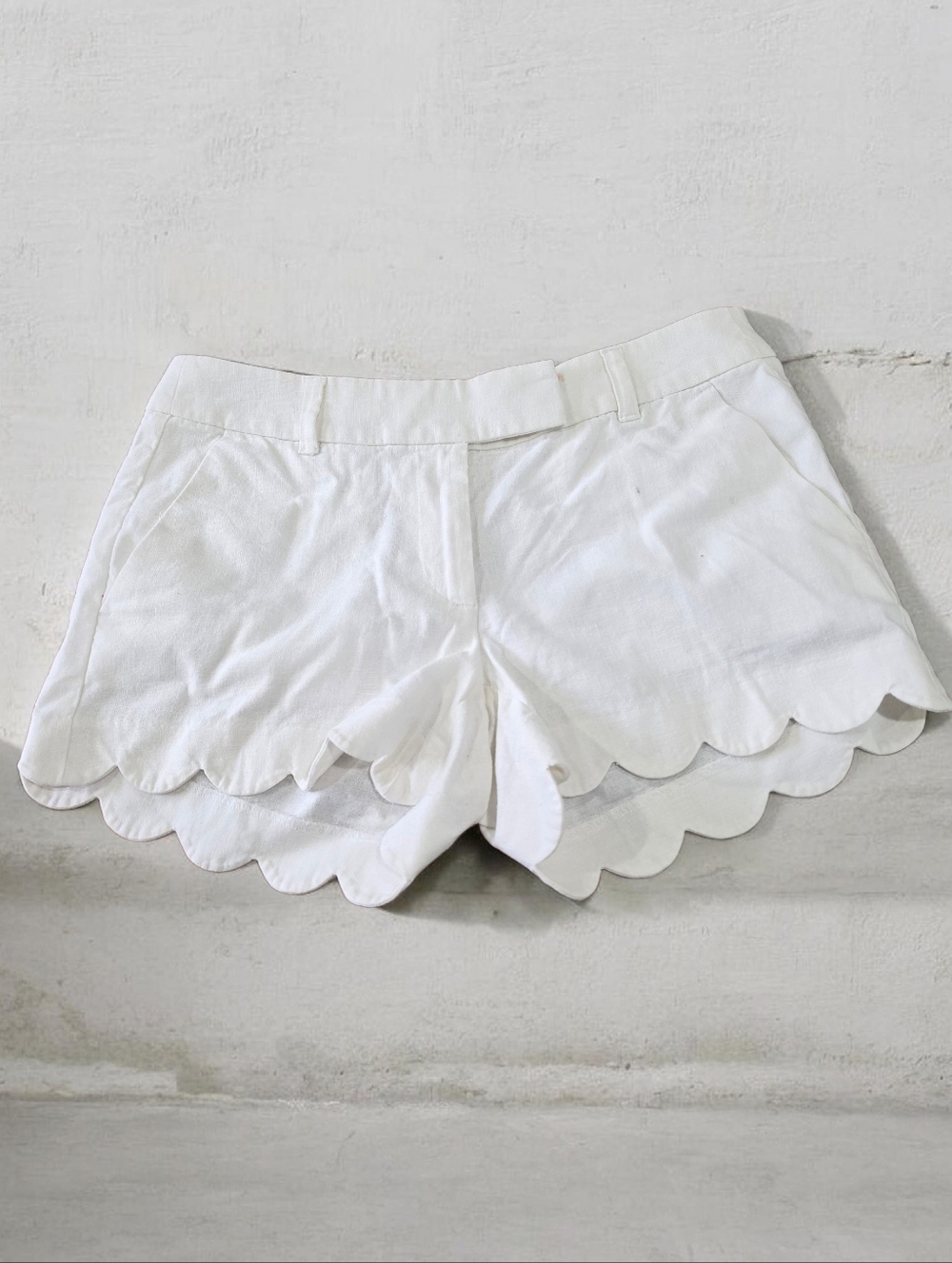 J. Crew White Scallop-Hem High-Rise Shorts Womans Size 4
